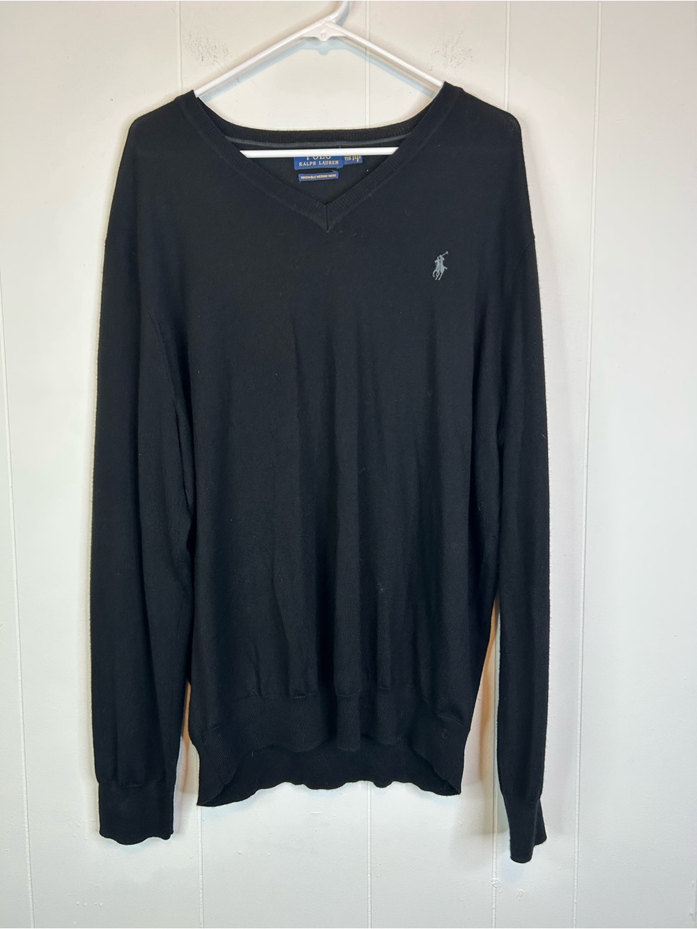 Polo Ralph Lauren Men’s XXL Washable Merino Wool V Neck Sweater Black 318